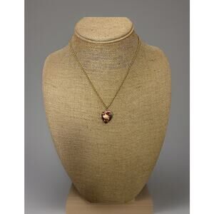 Lovely Gold Tone & Cloisonné Butterfly Puffy Heart Necklace